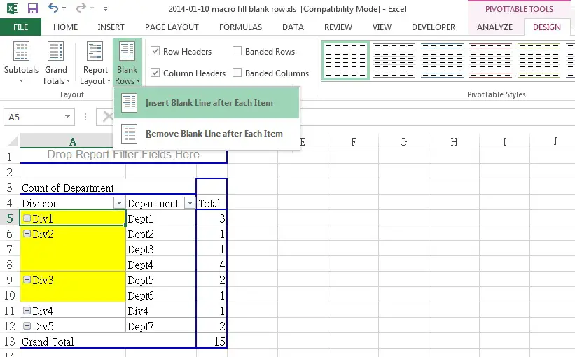 Excel Fill Blank Rows Or Blank Cells In Inactive Pivot Table Riset