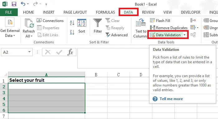 Excel dynamic Data Validation list 02