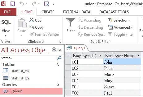 Use UNION and UNION ALL in Access Query 04